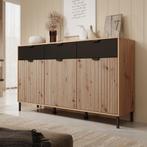 Meubella | Dressoir eiken zwart 157cm 3 lades - Opbergkast, Huis en Inrichting, Kasten | Dressoirs, Verzenden, Nieuw, 25 tot 50 cm