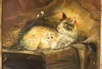 Elfriede Anacker-Nass (XIX-XX) - Katze mit Kitten im Heu, Antiek en Kunst