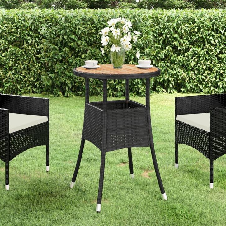 vidaXL Tuintafel Ø60x75 cm acaciahout en poly rattan zwart, Tuin en Terras, Tuintafels, Nieuw, Verzenden