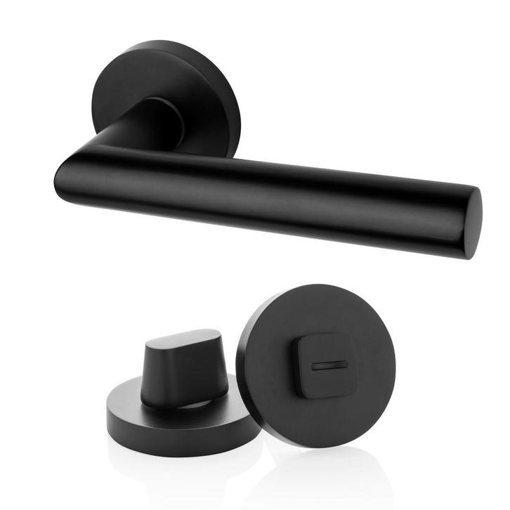 Geveerde deurklink Modern mat zwart rond met WC-slot - vo..., Doe-het-zelf en Bouw, Hang- en Sluitwerk, Klink of Kruk, Nieuw, Overige materialen