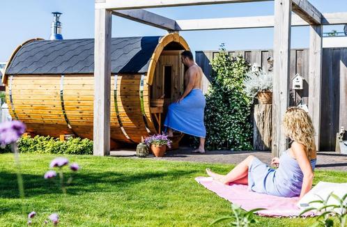 Finse Outdoor Barrel Sauna, Thermowood buitensauna, Sport en Fitness, Sauna, Fins of Traditioneel, Complete sauna, Nieuw, Ophalen of Verzenden