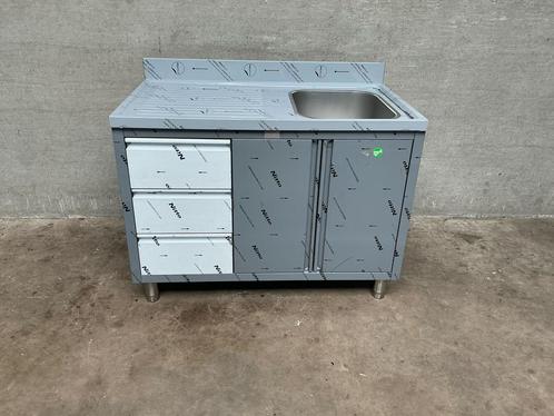Spoeltafel met draaideuren en 3 laden 1 bak rechts 120cm, Zakelijke goederen, Horeca | Keukenapparatuur, Nieuw in verpakking, Inox Meubilair