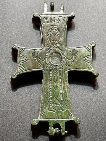 Byzantijns Brons Uitzonderlijk reliekschrijf-kruis -