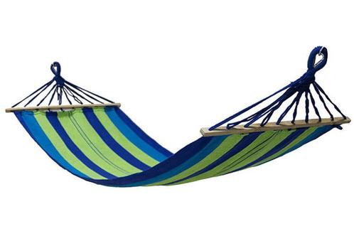 Hangmat 200 x 80 cm met dwarsstang – Groen blauw gestreept, Tuin en Terras, Hangmatten, Nieuw, Ophalen of Verzenden