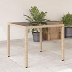 vidaXL Table de jardin dessus en verre beige 90x90x75cm, Verzenden