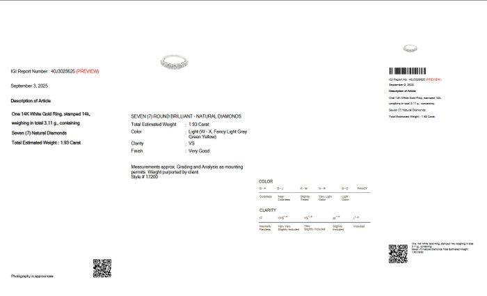 Zonder Minimumprijs - Ring - 14 karaat Witgoud - 1.93ct. tw., Handtassen en Accessoires, Ringen