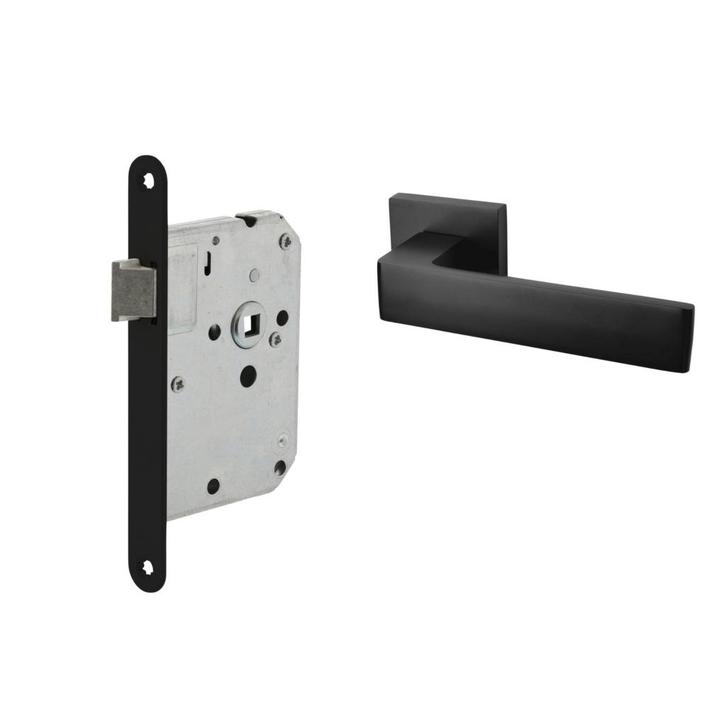 Deurbeslag set loopslot en deurklink Nova21 geveerd zwart, Doe-het-zelf en Bouw, Hang- en Sluitwerk, Klink of Kruk, Nieuw, Overige materialen