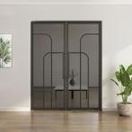 Dubbele stalen taatsdeur - Zwart - 4 Vlaks rond - Rook glas, Minder dan 80 cm, Overige typen, Nieuw, Metaal