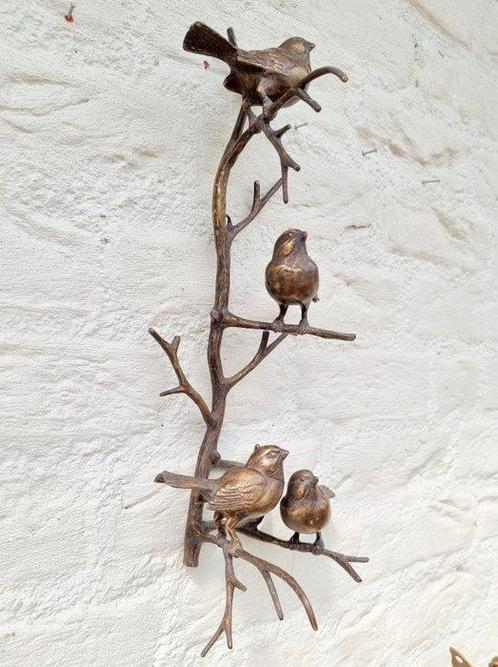sculptuur, 4 vogeltjes op een tak - 42 cm - Brons, Antiek en Kunst, Curiosa en Brocante