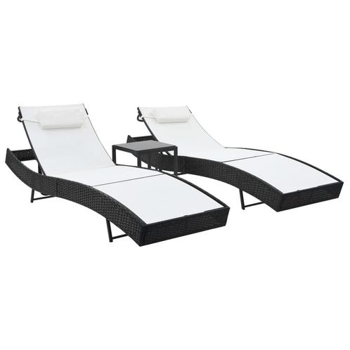 vidaXL Chaises longues lot de avec table Résine tressée, Jardin & Terrasse, Chaises longues, Neuf, Envoi