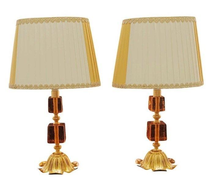 Tafellamp (2) - Muranoglas - Chique Murano Amber cubes, Antiek en Kunst, Curiosa en Brocante