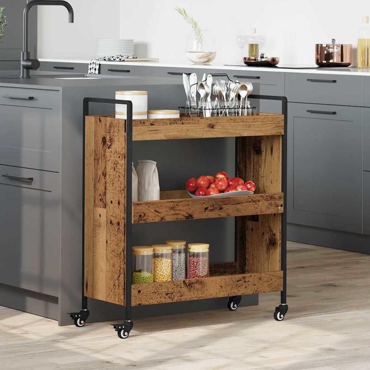 vidaXL Keuken Trolley Oudhout 70 x 30 x 82 cm Bewerkt hout, Huis en Inrichting, Keuken | Keukenbenodigdheden, Nieuw, Verzenden