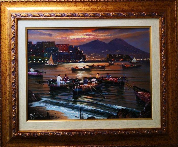 M. Galanti (XX) - Pescatori a Napoli, Antiquités & Art, Art | Peinture | Classique