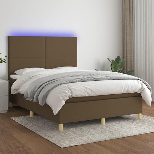 vidaXL Boxspring met matras en LED stof donkerbruin 140x200, Huis en Inrichting, Slaapkamer | Bedden, Nieuw, Verzenden