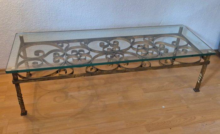 Tafel - Glas, Messing - Salontafel – glazen blad op messing, Antiquités & Art, Curiosités & Brocante