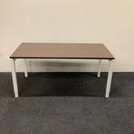 Bureau 160x80 cm, hoogte verstelbaar - 4 poot, wit - bruin, Huis en Inrichting, In hoogte verstelbaar, Gebruikt, Bureau