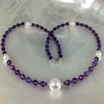Collier Argent Perle - Perle - Akoya SSP Ø12MM Améthyste