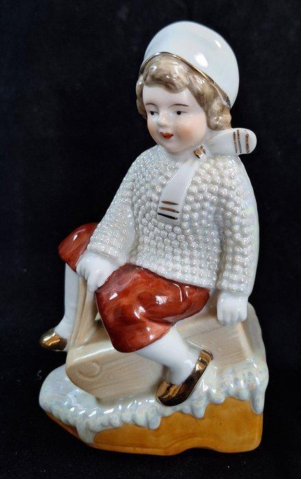 Serre-livres (2) - Porcelaine - Filles sur luge, Antiquités & Art, Art | Objets design