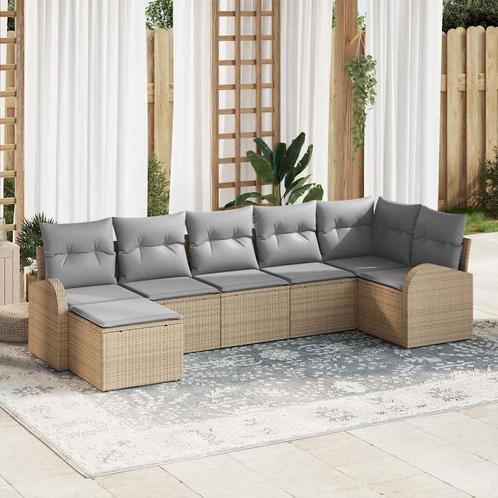 vidaXL Tuinbank Set met kussen 7 pcs Beige Poly rattan, Tuin en Terras, Tuinsets en Loungesets, Nieuw, Verzenden