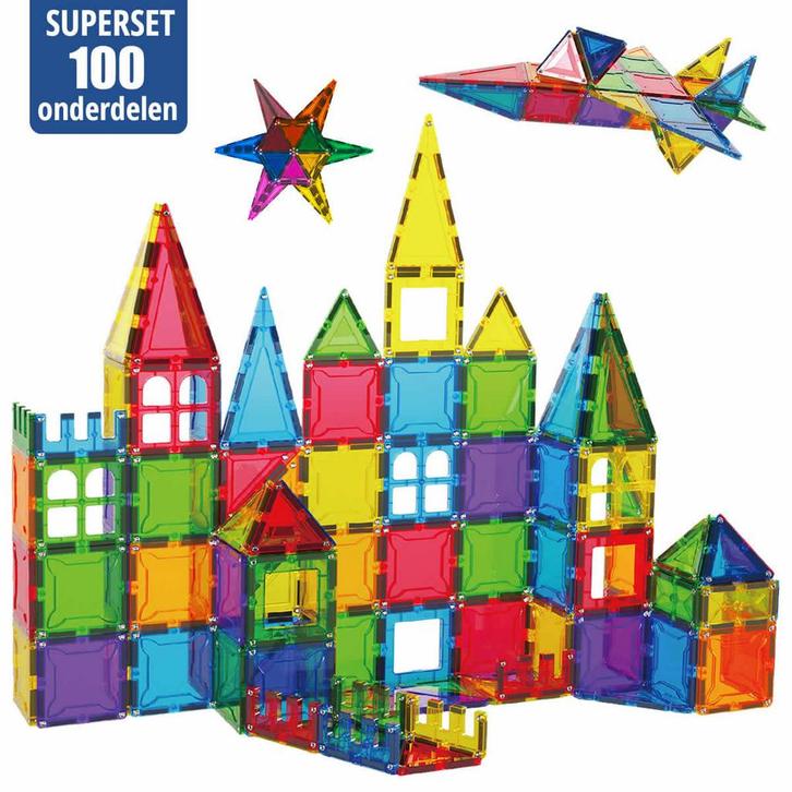 Magnetische Bouwstenen set - 100 onderdelen, Kinderen en Baby's, Speelgoed | Bouwstenen, Nieuw, Overige merken, Ophalen of Verzenden