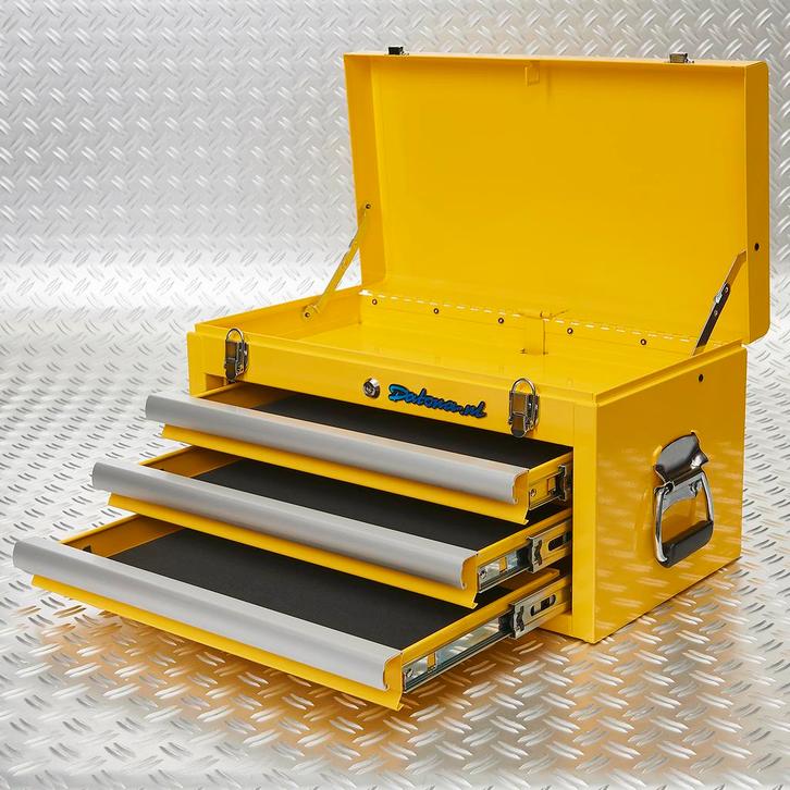 Datona Gereedschapskist met drie lades - geel - Datona, Doe-het-zelf en Bouw, Gereedschapskisten, Ophalen of Verzenden