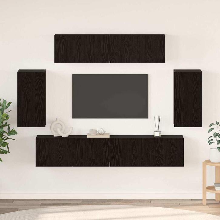 vidaXL TV-kast Set 6 pcs Zwart eiken 80 x 30 x 30 cm Bewerkt, Huis en Inrichting, Kasten |Televisiemeubels, Nieuw, Verzenden