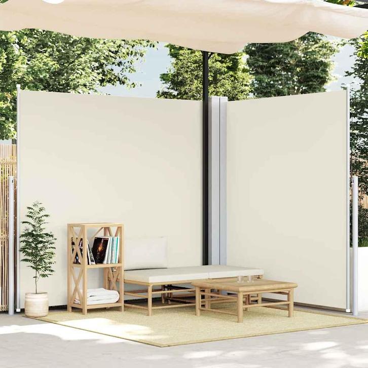 vidaXL Tuinscherm uittrekbaar dubbel 170x600 cm crème, Tuin en Terras, Parasols, Nieuw, Verzenden