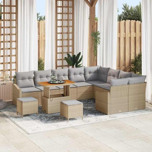 vidaXL Tuinbank Set met kussen 12 pcs Beige Poly rattan, Tuin en Terras, Tuinsets en Loungesets, Nieuw, Verzenden