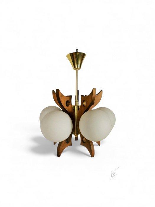 Plafondlamp - Glas, Hout - Space Age-stijl hanglamp, Antiek en Kunst, Kunst | Designobjecten