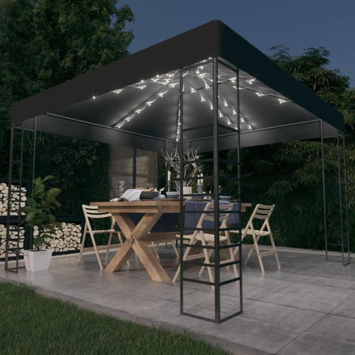 vidaXL Tuinpaviljoen met LED-lichtslinger 3x3 m, Tuin en Terras, Partytenten, Nieuw, Verzenden