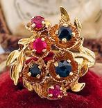 Ring - 18 karaat Geel goud Robijn - Saffier, Handtassen en Accessoires, Ringen, Nieuw