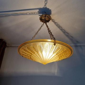 Kroonluchter - brons/koper persglas - Art Deco
