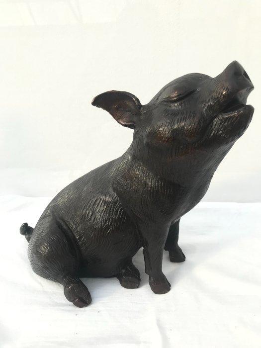 sculptuur, Pig sitting - 20 cm - Brons, Antiquités & Art, Curiosités & Brocante
