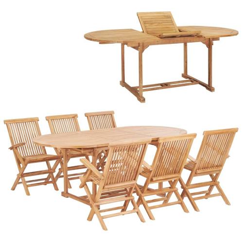 vidaXL 7-delige Tuinset 150-200x100x75 cm massief teakhout, Tuin en Terras, Tuinsets en Loungesets, Tuinset, Nieuw, Verzenden