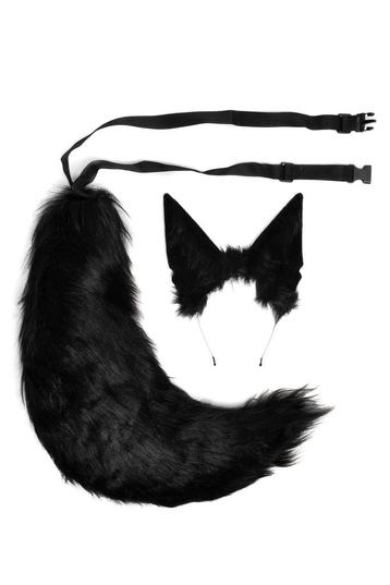 Haarband Furry Oren Staart Set Zwart Wolf Kat Vos Diadeem Do