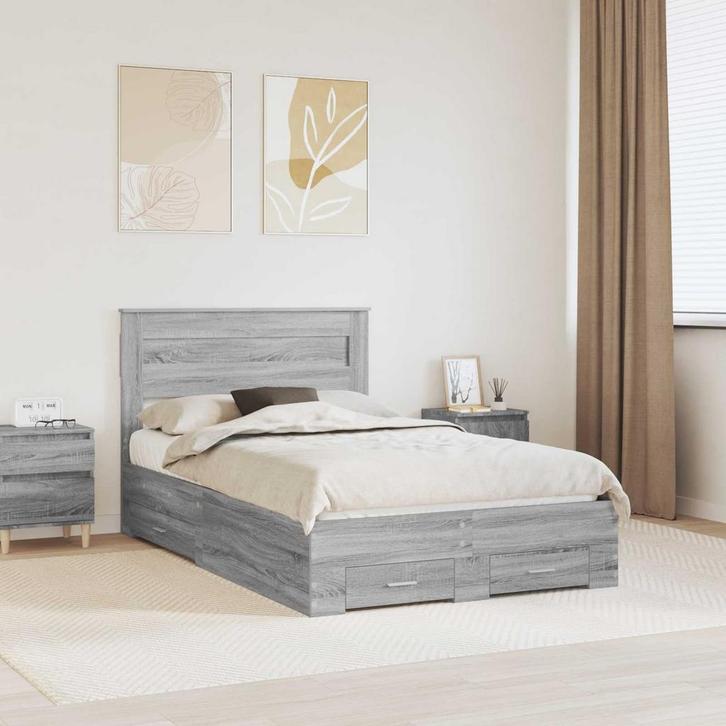 vidaXL Bedframe met hoofdeinde Grijs Sonoma 120 x 200 cm, Huis en Inrichting, Slaapkamer | Bedden, Nieuw, Verzenden