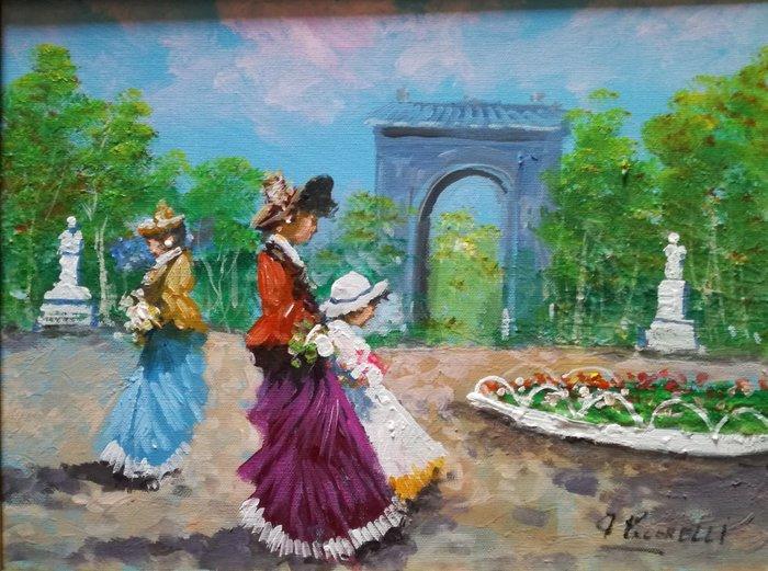 Antonio Pecorelli (XX) - Pomeriggio al parco ( Paris ), Antiek en Kunst, Curiosa en Brocante