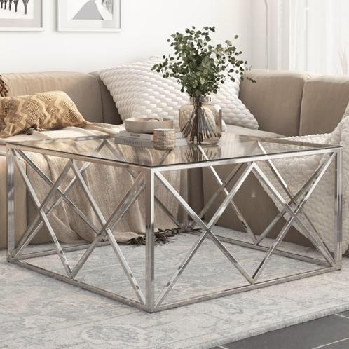 vidaXL Salontafel roestvrijstaal en gehard glas, Huis en Inrichting, Tafels | Salontafels, Nieuw, Verzenden