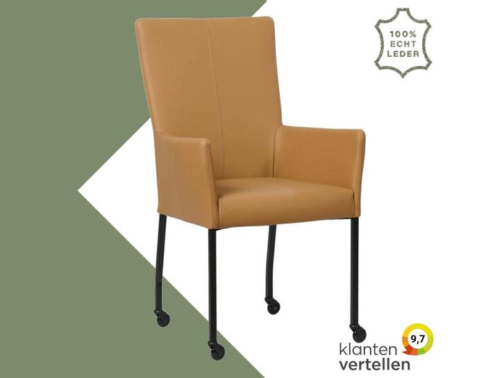 Leren eetkamerstoel Deal met armleuning - Toledo Camel, Huis en Inrichting, Stoelen, Bruin, Eén, Nieuw, Leer, Ophalen of Verzenden
