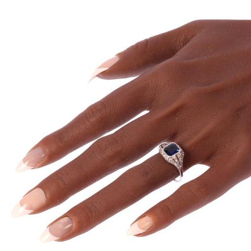 Ring Platina - 1.40ct. tw. Saffier - Diamant - Vintage art, Antiek en Kunst, Kunst | Designobjecten