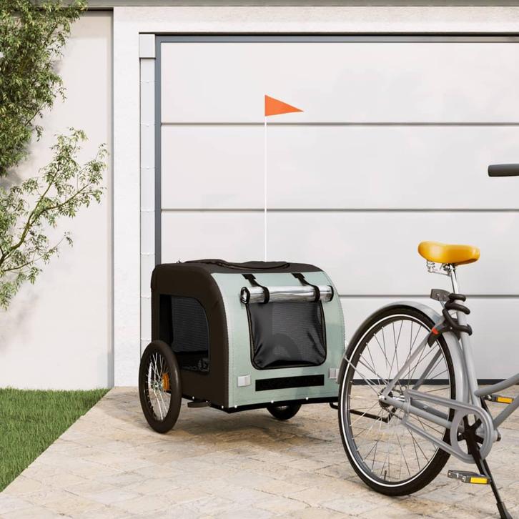 vidaXL Hondenfietstrailer oxfordstof en ijzer grijs en zwart, Dieren en Toebehoren, Overige Dieren-accessoires, Nieuw, Verzenden