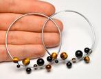 925 Zilver - Zwarte onyx & kattenoog - Oorbellen - XXL grote