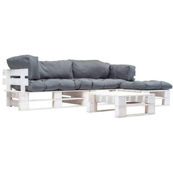 vidaXL 4-delige Loungeset pallet met grijze kussens hout, Verzenden, Loungeset