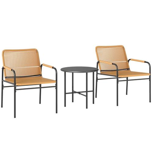 Bistroset - Rotan Style - 3-delig - Staal - Geel, Tuin en Terras, Tuinsets en Loungesets, Nieuw, Ophalen of Verzenden