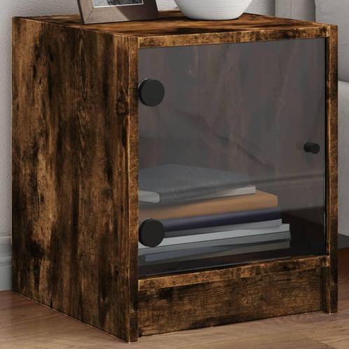 vidaXL Nachtkastje met glazen deur 35x37x42 cm gerookt, Huis en Inrichting, Slaapkamer | Nachtkastjes, Nieuw, Verzenden