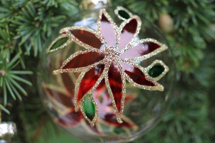 Napoli: 6 kerstballen met kerstster (Poinsettia) motief,, Diversen, Kerst