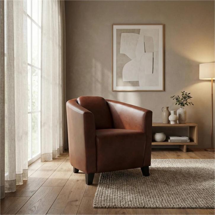 Leren fauteuil Press, Huis en Inrichting, Fauteuils, 50 tot 75 cm, 75 tot 100 cm, Nieuw, Leer, Ophalen of Verzenden