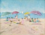 Cor Schaap (1968) - Strandgezicht met parasols, Antiquités & Art, Art | Peinture | Classique