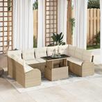 vidaXL Tuinbank Set met opslag 10 pcs Beige Poly rattan, Verzenden, Nieuw