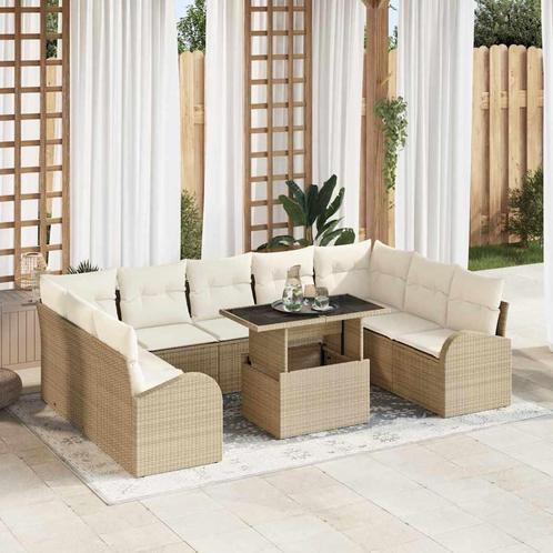 vidaXL Tuinbank Set met opslag 10 pcs Beige Poly rattan, Tuin en Terras, Tuinsets en Loungesets, Nieuw, Verzenden